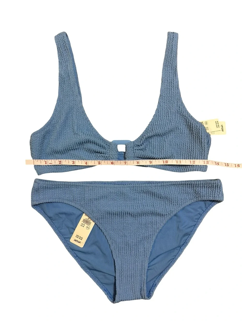 Aerie Blue Textured Bikini Set Size Medium